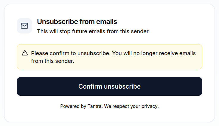 Public unsubscribe confirmation page